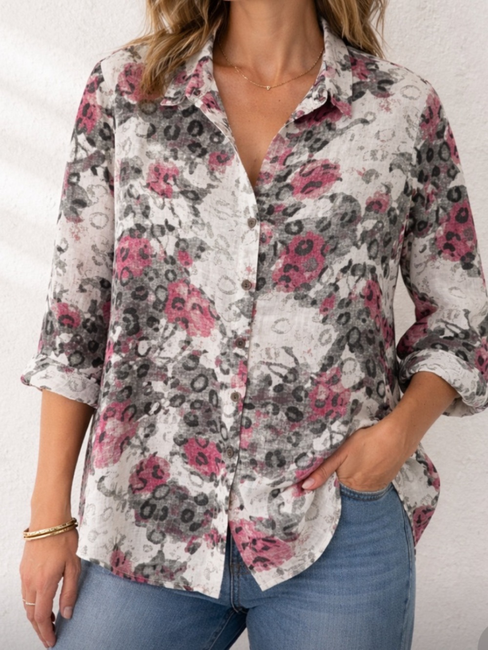 Hot Cotton By Marc Ware 100% Linen Button Down Top